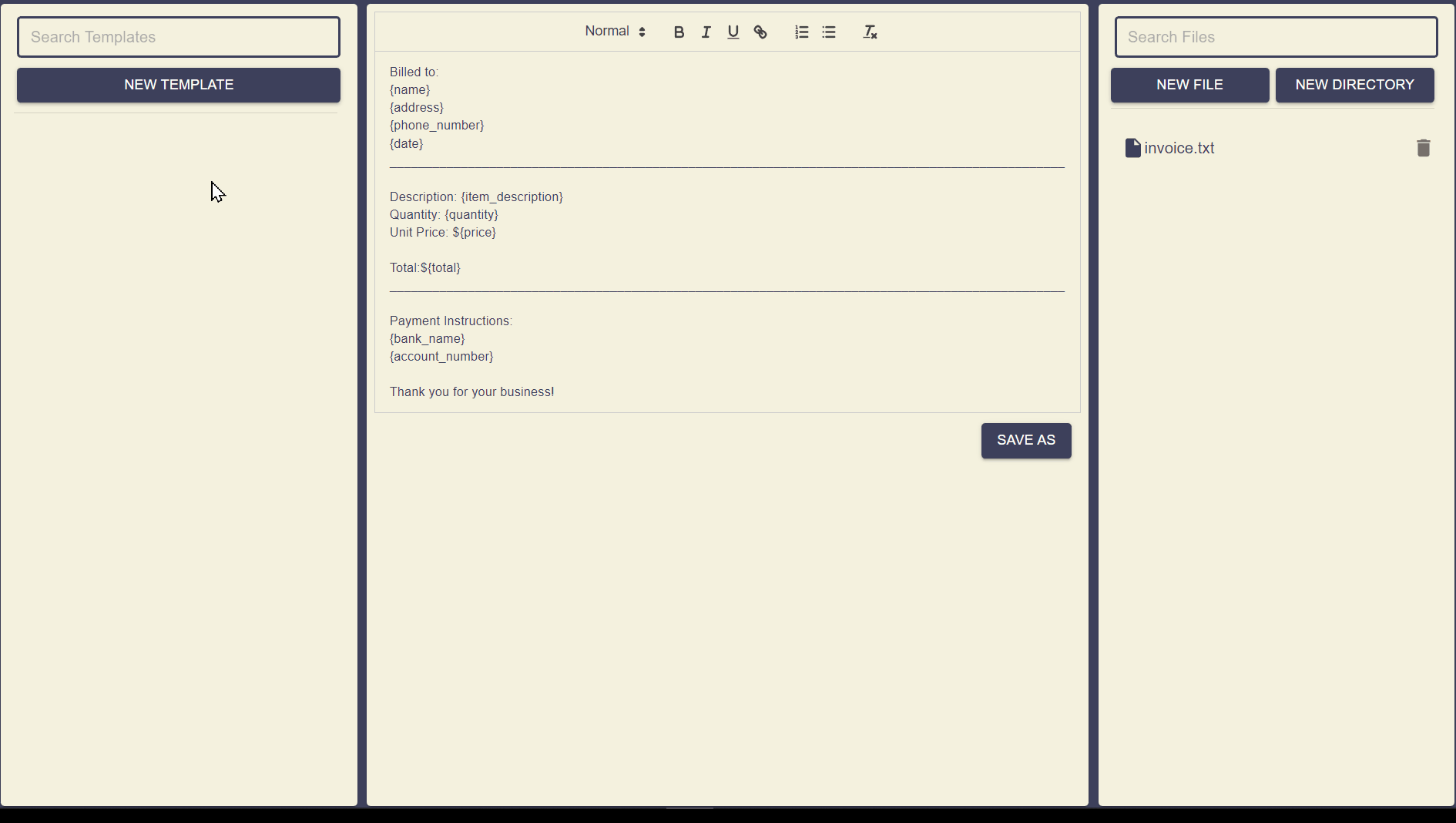 Saline Template Example